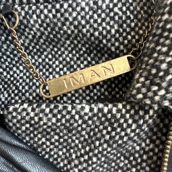 I MAN Size Small Black, Gray, and White Tweed Wool Blend Zip Up Jacket - Picture 2 of 5